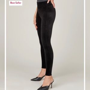 Spanx black velvet leggings, size medium